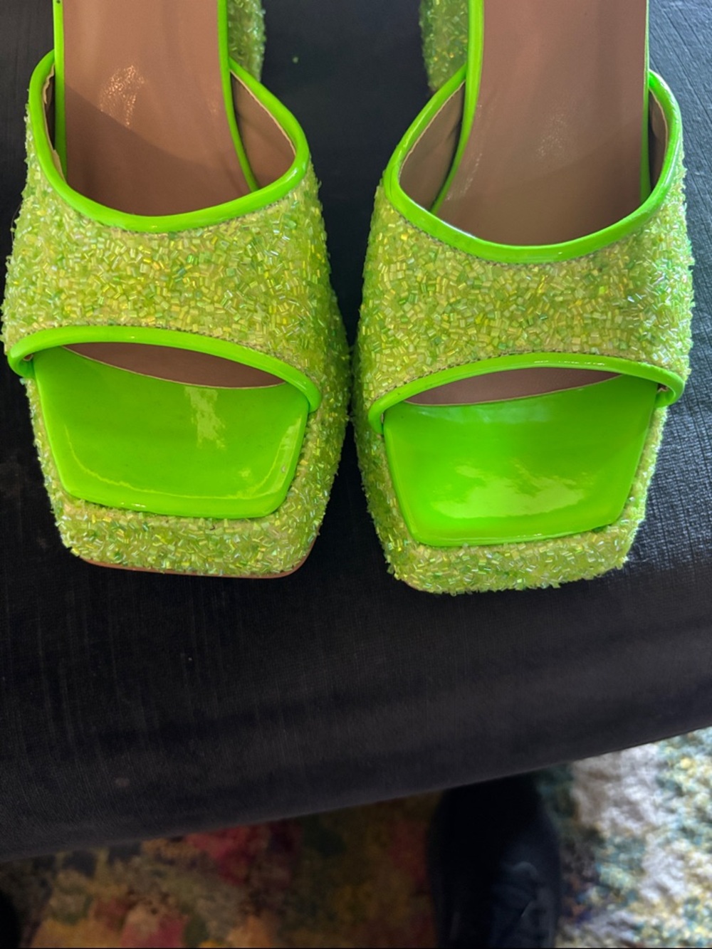 Nasty Gal Lime Neon Beaded Slide Mules - Picture 2 of 6